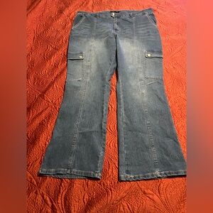 SOLD.  Almost Famous Blue cargo style Flare Jeans size 24